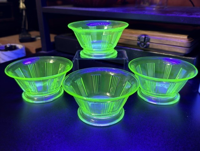 Set of 4 Uranium Glass Custard Bowls 