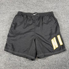 Vintage 90s Nike Swimming Trunks Mens Medium Black Lined Big Spell Out Logo Rare