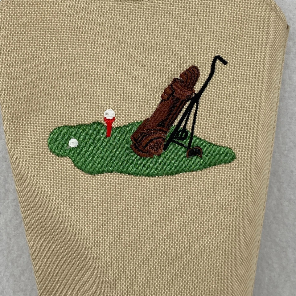 Golf Ball Bag Canvas Embroidered Clubs Rope Handle Accessory Beige Vintage - Image 4 of 4