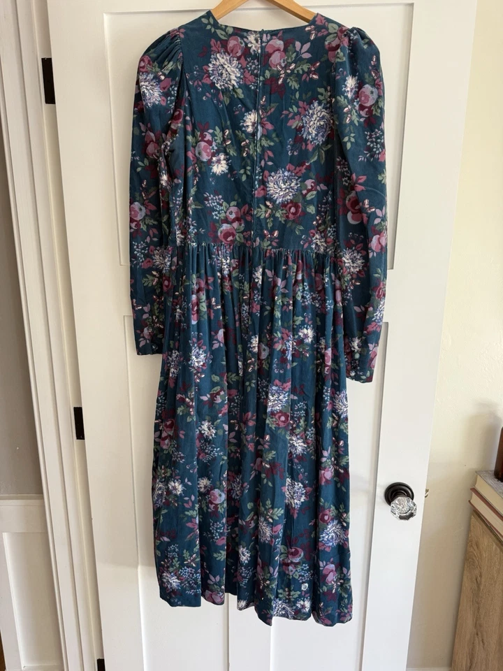 Veludo fino vintage Laura Ashley anos 80 algodão feito na Grã-Bretanha tamanho 10 - Imagem 3 de 4