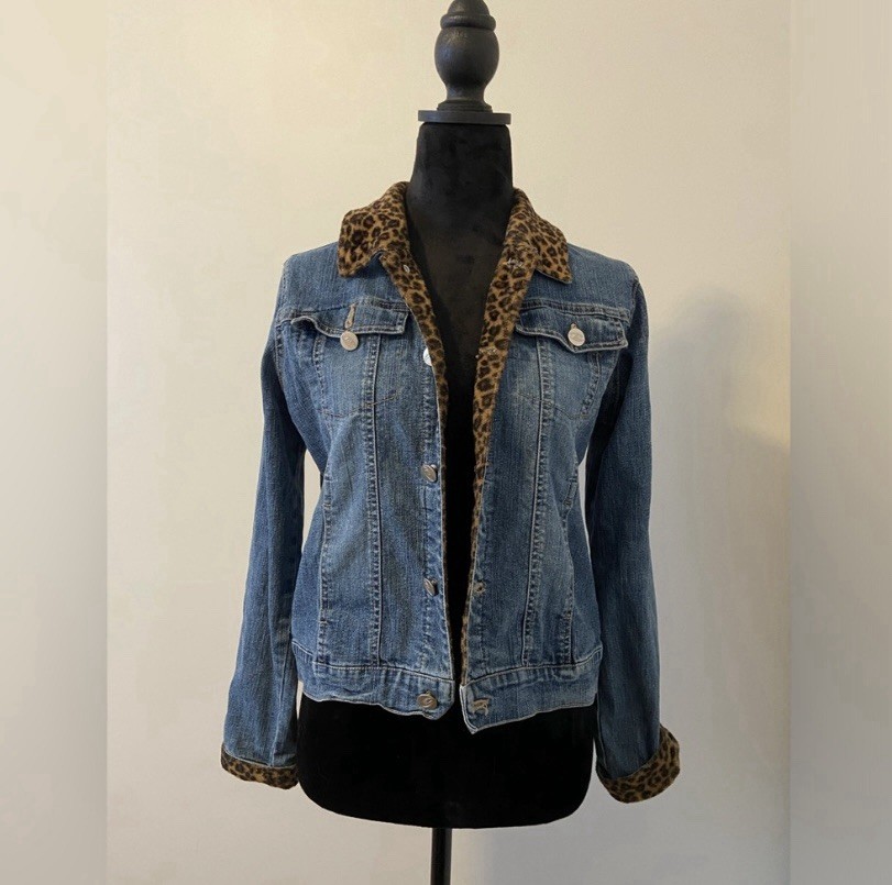 BONGO Jean Jacket Leopard Trim - image 1