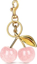 Gold Silver Tone Cherry Black Pink Red Bag Charm Keychain for Purse Handbag