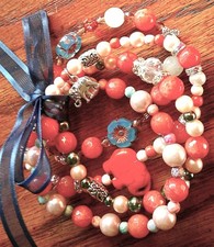 4-Pc Gemstone/Czech Glass/Metal Flower Beaded Stretch Bracelets, 6-7.5 in, NEW