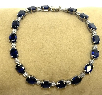 12TCW Oval Lab Created Sapphire & Diamond Tennis Bracelet 925 Sterling Silver - image 1 of 4