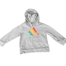 Adidas Boys Girls Hoodie Rainbow Logo Gray Cotton Blend Pullover Size 3T EUC