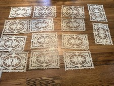 Dinner Placemats Vtg Antique Net Lace Bobbin ? 14 Pieces Victorian Flower Rose