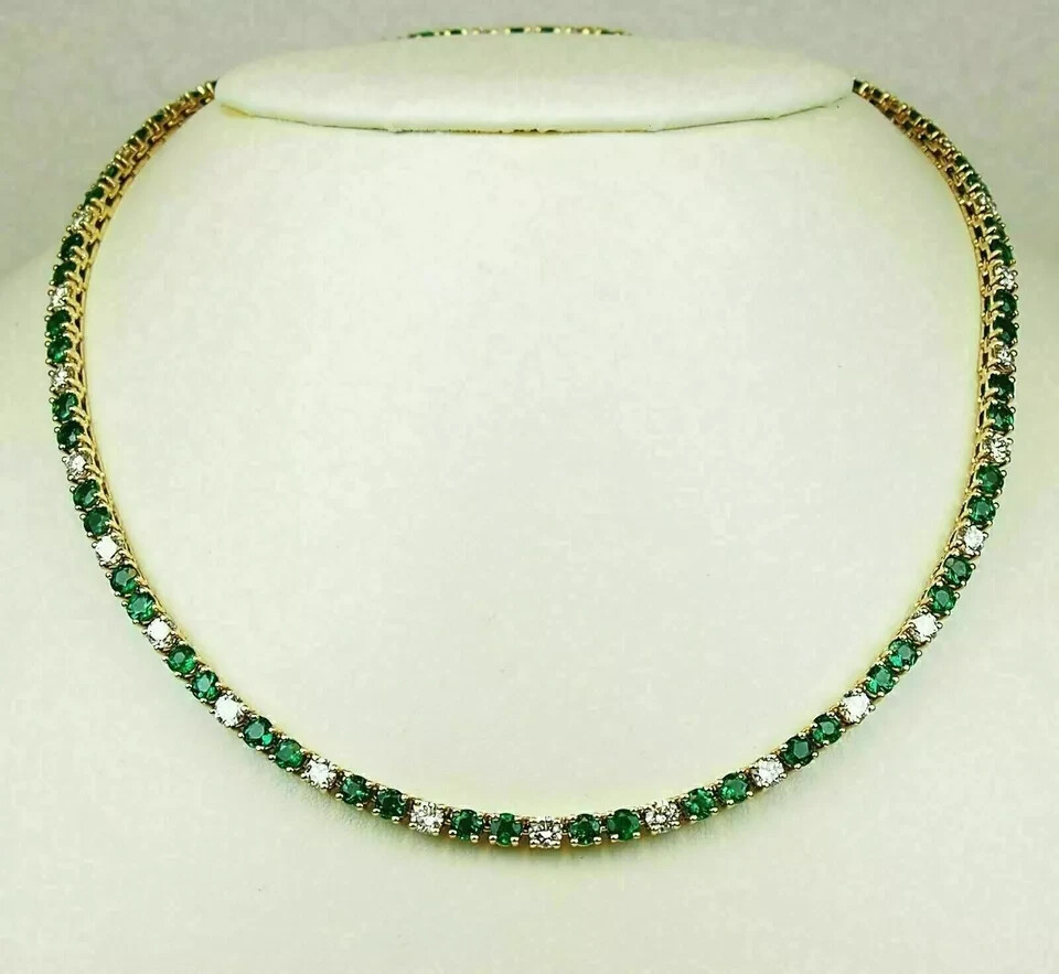20-Piece Round Lab-Grown Green Emerald Tennis Necklace in 14K Gold Plating