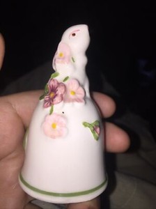 Avon Bunny Collection small 3" BELL 3D Rabbit flower clapper Easter Spring 1984