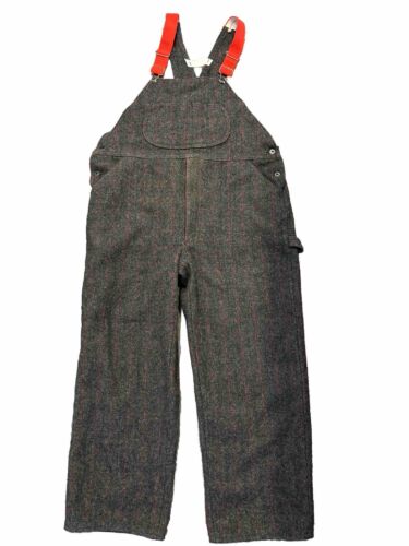 Vintage 1994 Woolrich Striped Wool Bib Overalls Mens Size LARGE - EUC! - Afbeelding 1 van 9