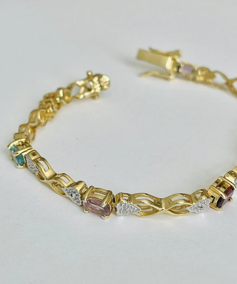 Amethyst, Topaz, Peridot & Garnet Bracelet in Gold Plated 925 Sterling Silver - Image 2 of 4