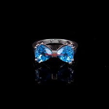 Natural Blue Topaz Gemstone With 18k White Gold Plated Silver Women's Ring 609