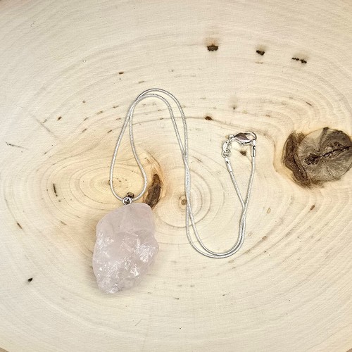 1.5 in x 1 in Natural Raw Rose Quartz Pendant Necklace / Pink Quartz Necklace - Picture 6 of 9