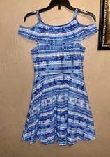 The Children  s Place Girls Cold Shoulder Dress Print Sundress Blue Size L 10/12