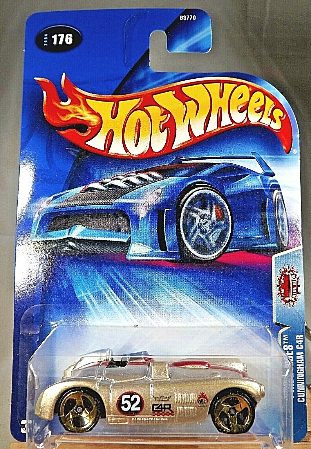 2004 Hot Wheels #176 Pride Rides CUNNINGHAM C4R Gold w/Gold 3 Sp Wheel Variation