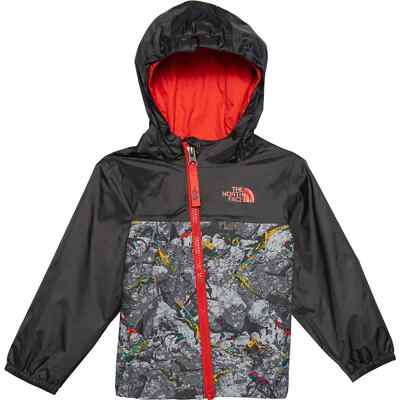 The North Face Boys Zipline Lizard Print Rain Coat Jacket Waterproof Orange Gray
