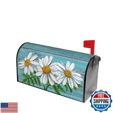 Summer Daisy Flowers Magnetic Mailbox Cover - Vintage Spring Floral Teal Old 