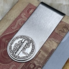 New Money Clip Credit Card Holder w/ Vintage Silver Dime Coin 90 900 Liberty