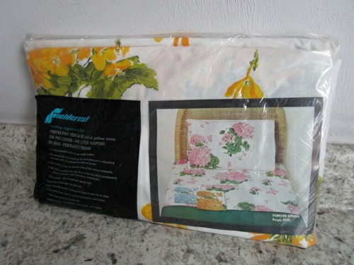 Hoja inferior vintage Fieldcrest doble ajuste ""Forever Spring"" amarilla floral nueva en paquete - Imagen 3 de 3