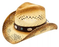 Men's  Women's Western Blue and metal decor Style Cowboy Cowgirl Straw Hat