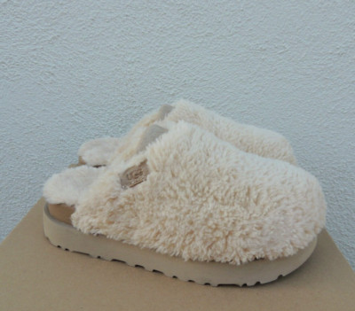 UGG NATURAL FUZZ SUGAR FAUX FUR FLUFF SLIDE SLIPPERS, WOMEN US 12/ EUR 43 ~NIB
