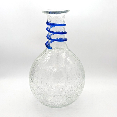 Blenko Clear Crackle Decanter #9432 Clear Crystal w Blue Spiral Ribbing 2007 - Picture 5 of 12