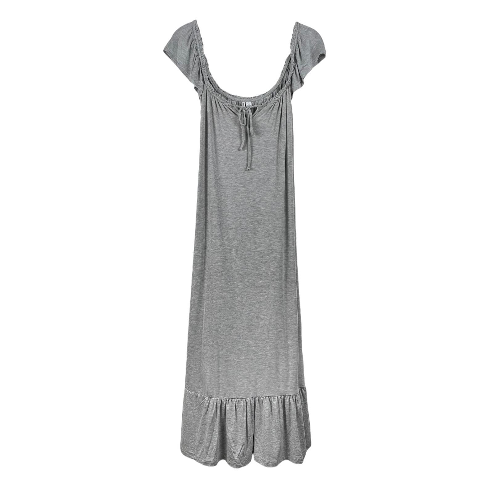 Nordstrom Maxi Dress Medium Gray Swing Tie Detail Peasant Flouncy Hem Minimalist-image