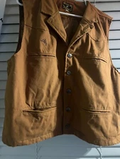 Wyoming Traders Bronco Tan Canvas Cowboy Western Ranch Wear Vest Mens L. 