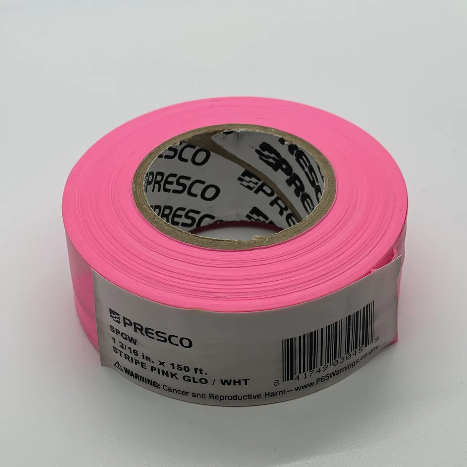 PRESCO Flagging Tape Surveying Stripe Pink Glo White Stripe 150FT property mark - Image 3 of 4