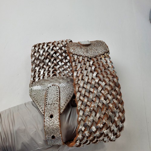 BED STU Size Small 29" Corliss Silver Metallic Woven Braided Corset Leather Belt - Picture 9 of 12