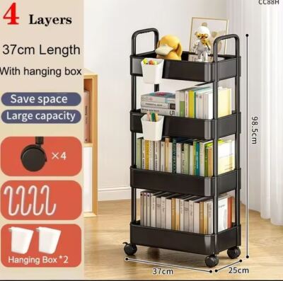 Bookshelf Storage Trolley Mobile Kitchen Organizer Cart With Wheels Multi-Layers