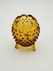 Fenton Amber Glass Hobnail Egg Shape Candle Holder 3-Feet Scalloped Rim 3.5" W