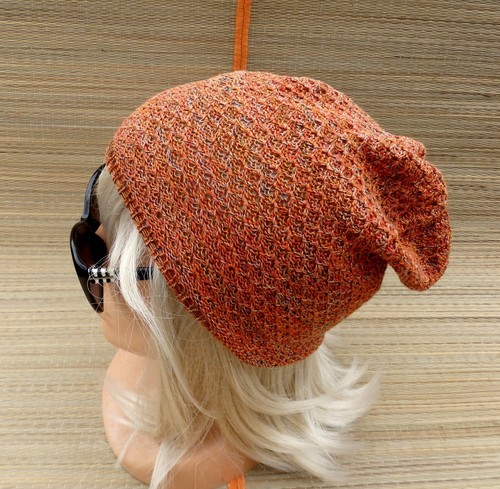 knitted thin cotton orange summer hat 