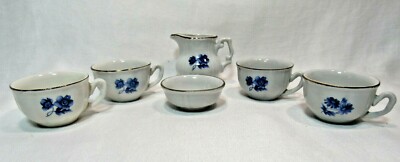 Porcelain Childs Tea Set Blue Floral Kahla German Democratic Republic 6 Piece 