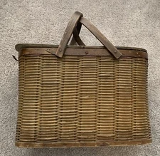 Antique Wooden Picnic Refrigerator Basket Hawkeye w/ Tin Inserts RARE PRIMATIVE 