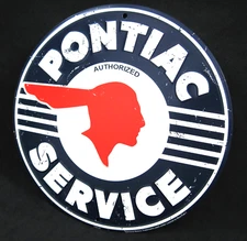 PONTIAC SERVICE *US MADE* - Round Embossed Sign - Man Cave Garage Shop Bar Decor