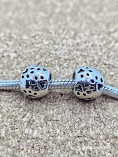 2 Authentic Silver Pet Paw Print European Charm Beads
