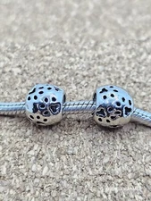 2 Authentic Silver Pet Paw Print European Charm Beads  