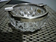 VINTAGE ASHTRAY SIGNED Germany LEAD CRYSTAL and SILVER RIM  