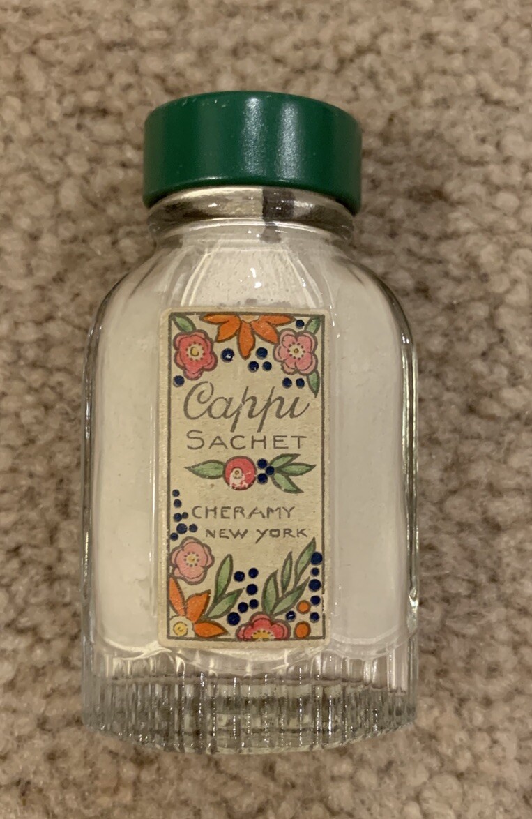 Vintage Cheramy Cappi Sachet Powder Perfume Bottle Paper Label 5/7 Oz. Full