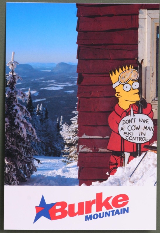 BURKE MT. VERMONT post cards, 4 of this image, Bart Simpson at the Patrol Shack!