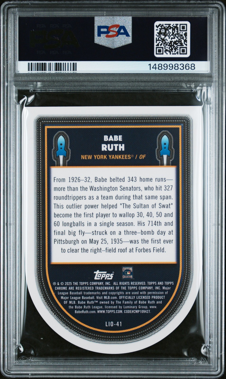 Babe Ruth 2025 Topps Cosmic Chrome Orange Galactic Launched Into Orbit /25 PSA 8 view 2