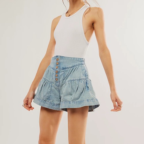 Leaf edge denim shorts 2024 summer new women's casual elastic pocket shorts - Picture 15 of 28