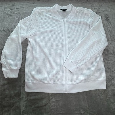Simply Vera Vera Wang White Mesh Bomber Jacket XXL Athleisure Zip Front Style