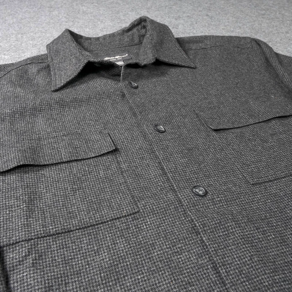 Eddie Bauer Shirt Jacket Mens Large Gray Mini-Houndstooth Wool Blend Shacket 🔥 - Image 4 of 4