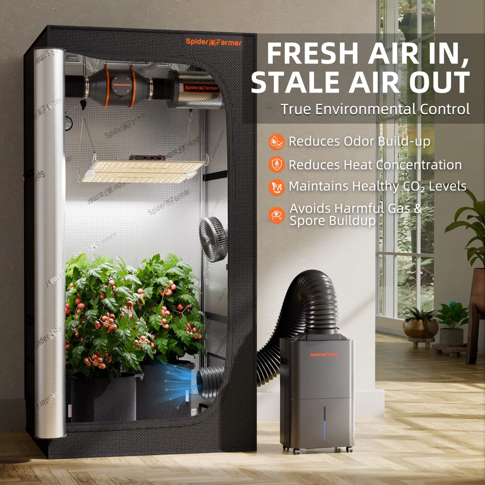 Deshumidificador Spider Farmer 32 pintas control inteligente con cable RJ12 para cuarto de cultivo Foto 3 de 4