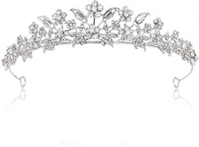 Bridal Floral Girl Tiara Rhinestone Crystal Wedding Crown Silver