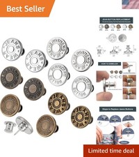 12 Sets Jean Buttons pins No Sew Instant 17mm Replacement Button Adjustable P...