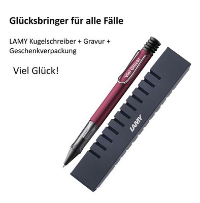 LAMY AL Star Kugelschreiber Kuli + Laser Gravur Viel Glück Glücksbringer Violett