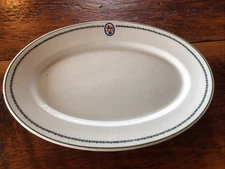 Vtg.O.P.CO. Syracuse China Lion Crest “W” Serving Dish Oblong Green Trim