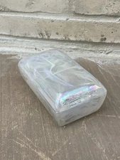 Vintage Opalescent Iridescent White Swirl Glass Trinket Box Crowning Touch